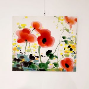 Toile en coton brut coquelicots encre artiste peintre Choé Joo-Young