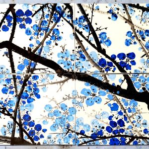 polyptyche choe cerisiers bleus sagunja acrylique encre